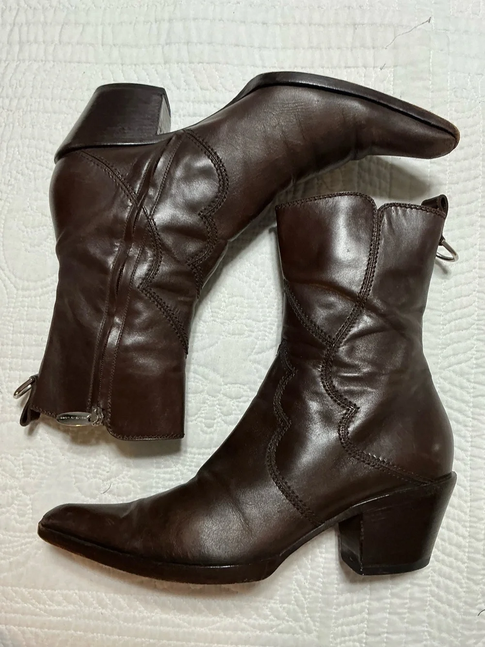 Vintage Sergio Rossi Brown Leather Western Ankle Boots Style 7003 Size 39